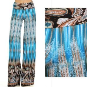 Color 5 Blue & Brown Border Wide Leg Palazzo Pants